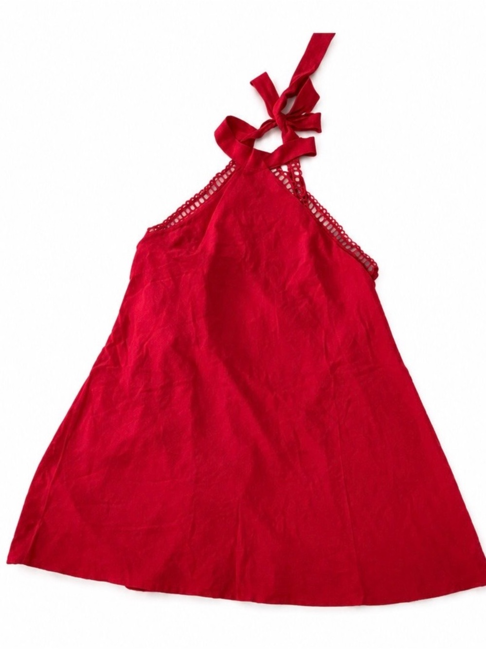 Red Halter Dress with Crochet Trim